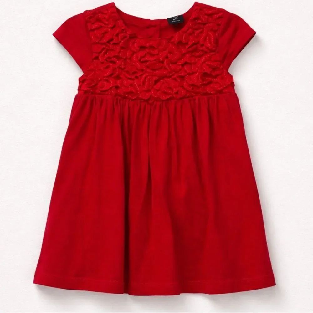Baby Gap Red knit textured appliqués holiday dress cap sleeve size 2T